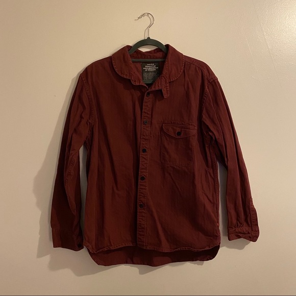 Red casual button down denim shirt - Picture 3 of 5